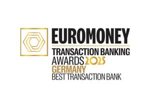 Die Abbildung zeigt den Euromoney Transaction Banking Award 2025 - Germany Best Transaction Bank