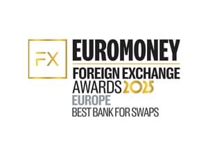Die Abbildung zeigt den Euromoney Foreign Exchange Award 2025 - Europe Best FX Bank und for Swaps