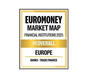 Die Abbildung zeigt das Awardlogo Euromoney Financial Institutions Survey 2025 - #1 Gesamt in Europa