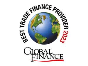 Figure shows the award Global Finance - Best Trade Finance Provider 2023