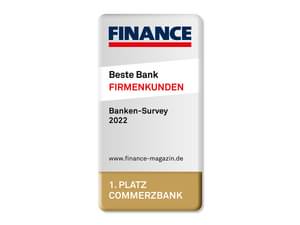 Die Abbildung zeigt den FINANCE Banken Survey 2022 Award