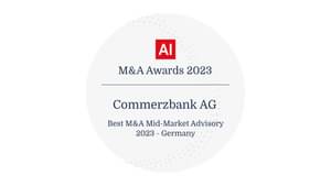 The figure shows the Acquisition International recognises Commerzbank’s M&A advisory Award