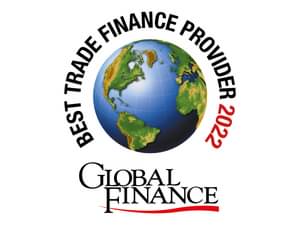 Figure shows the award Global Finance - Best Trade Finance Provider 2022