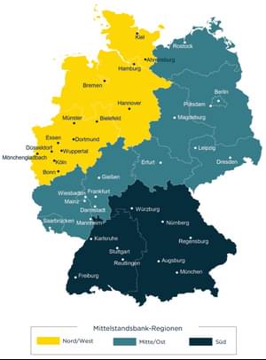Die Abbildung zeigt die Mittelstandsbank Standorte innerhalb Deutschland