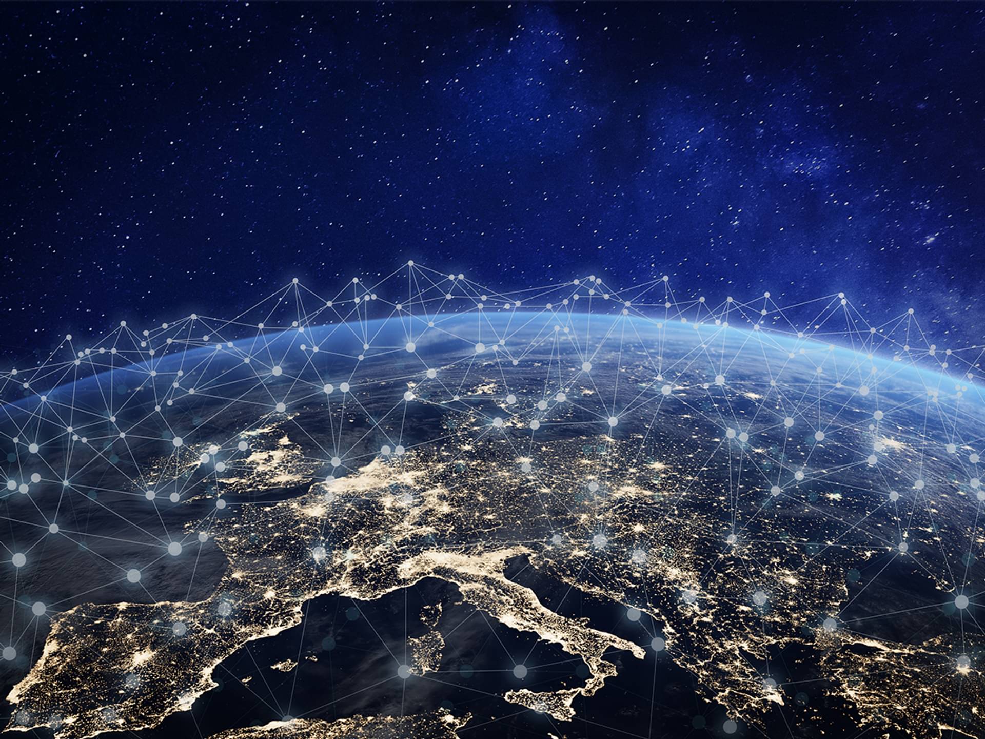 European telecommunication network connected over France, Germany, UK, Italy.